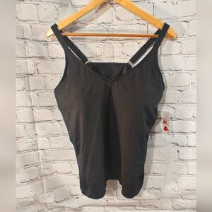 Lands' End Black Tulip Hem Tankini Chlorine Resistant Swimsuit Top NWT 1X